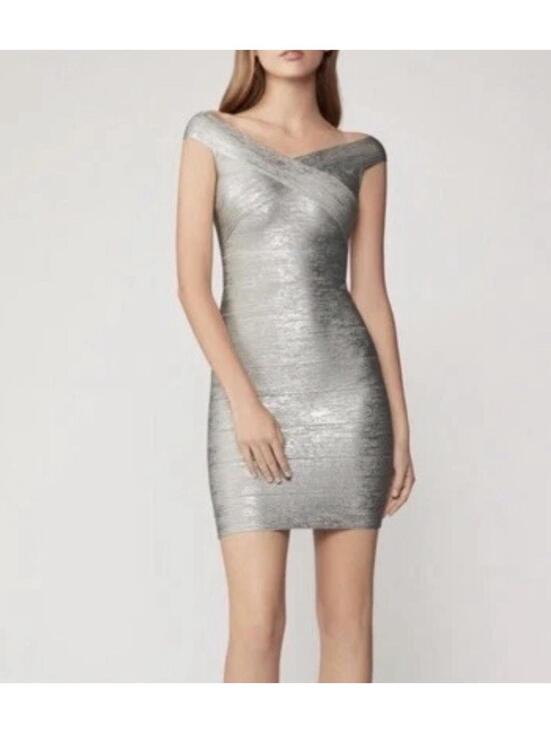 Herve Leger Dresses & Skirts - NWT Herve Leger  Silver Criss Cross Foil Dress, Size Small 4-6.